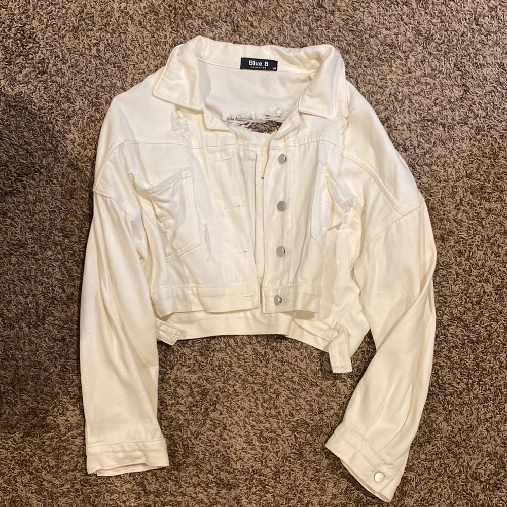 White rhinestone fringe jean jacket - Picture 3 of 3